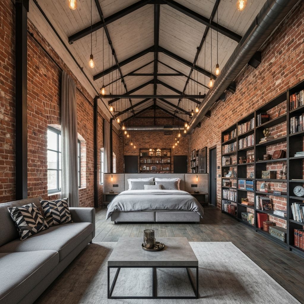 Loft Studio - Um espaço moderno de conceito aberto com tetos altos, mobília de designer e cozinha compacta totalmente equipada para estadias prolongadas.